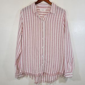 Beach Lunch Lounge Striped Linen Blend Long Sleeve Top